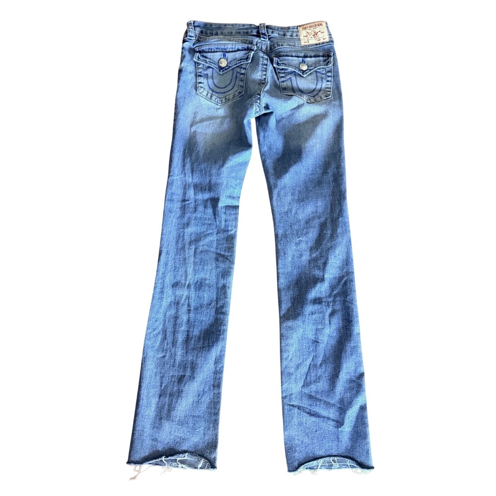 True Religion Billie Mid Rise Straight Leg Jeans Blue Horseshoe Pockets 27x32 - Picture 3 of 11